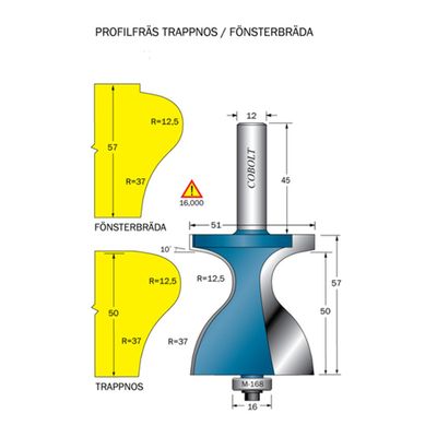 Cobolt Profilfräs för trappnos och fönsterbräda D51 S12