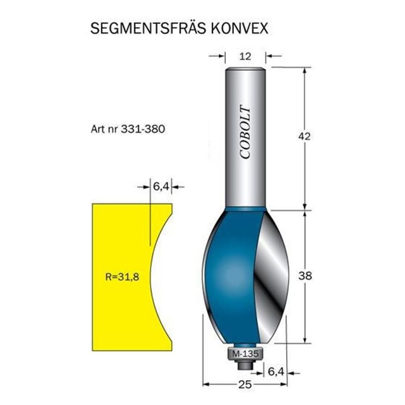 Cobolt Segmentfräs konvex D25 L38 S12