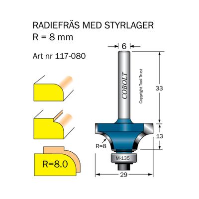 Cobolt Avrundningsfräs R8 D29 L13 S6