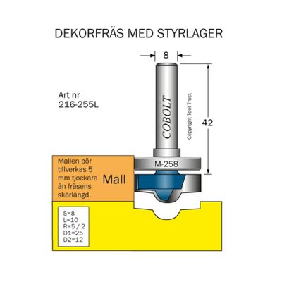 Cobolt Dekorfräs med styrlager D25 R5/R2 S8