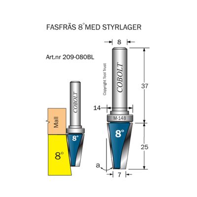 Cobolt Fasfräs 8° med skaftlager M-148 D14 S8
