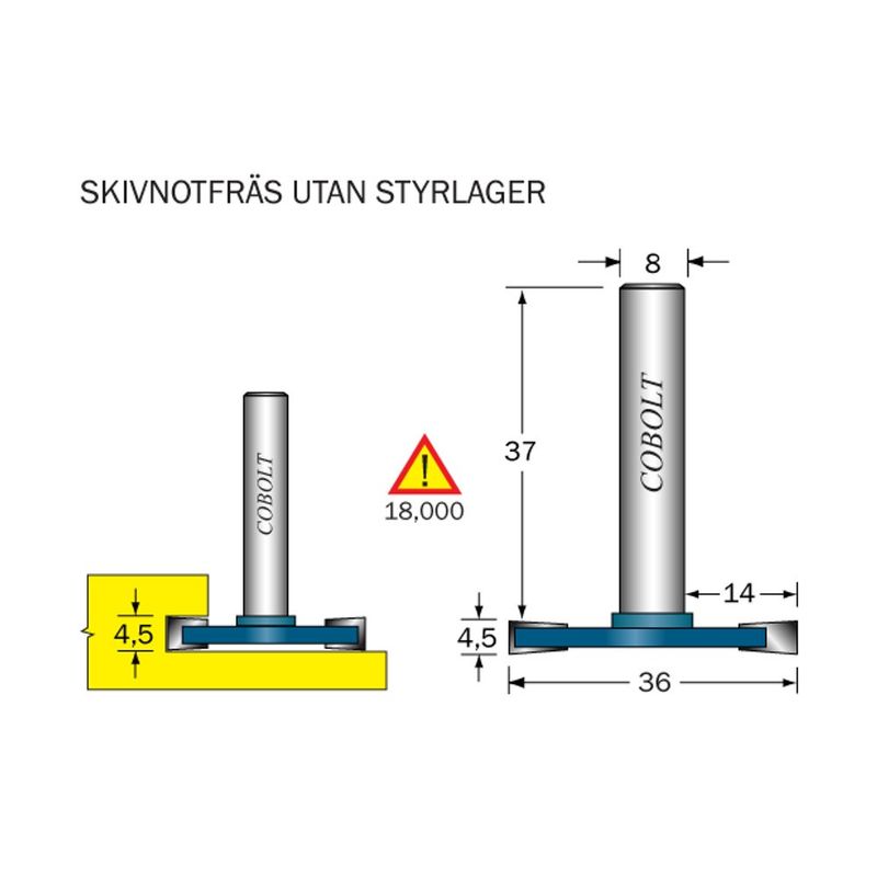 Cobolt Skivnotfräs L4,5 D36 S8 utan lager