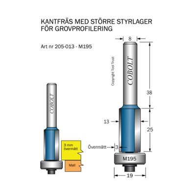 Cobolt Kantfräs D13 L25 S8 övermått 3 mm