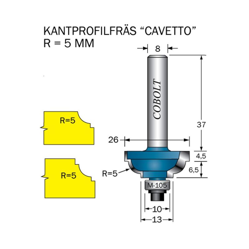 Cobolt Kantprofilfräs Cavetto R5 F8 D26