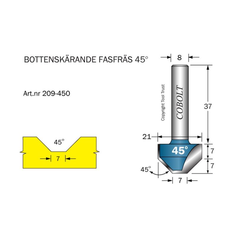 Cobolt Fasfräs 45° bottenskärande D21
