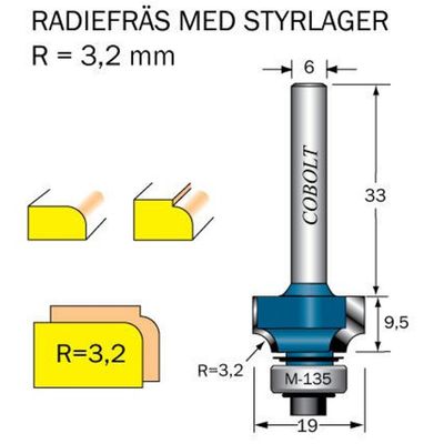 Cobolt Avrundningsfräs R3,2 D19,4 S6