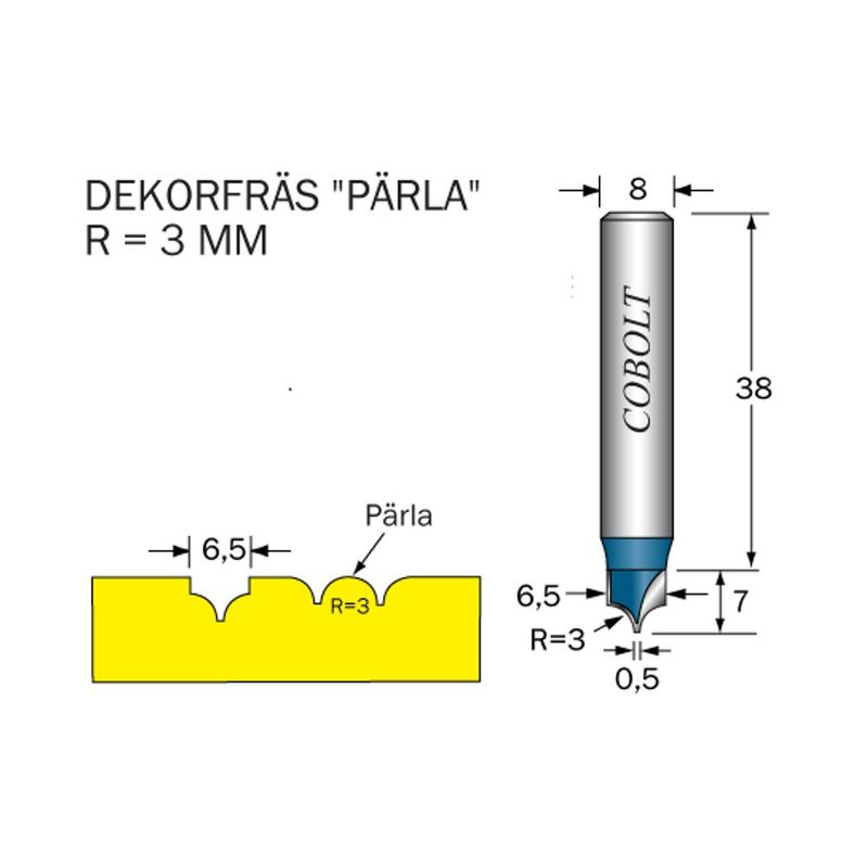 Cobolt Dekorfräs Pärla D6,5 R3 S8