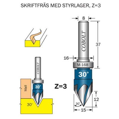 Cobolt Skriftfräs 30° D15 S8 styrlager
