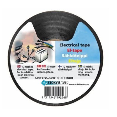 Stokvis Eltejp PVC S-märkt Svart 19 mm x 20 m