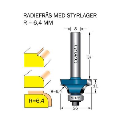 Cobolt Avrundningsfräs R6,4 D25,8 S8