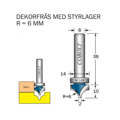 Cobolt Dekorfräs Pärla R6 D14 S8 m lager