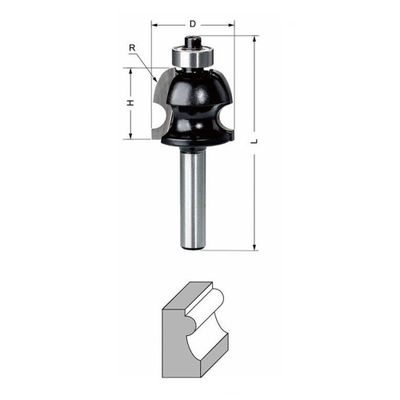 Delver Listprofilfräs Ø25,4 mm – 25,4x22xR4x66, skaft 8 mm