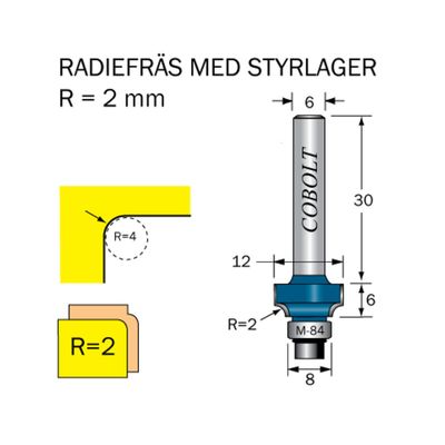 Cobolt Avrundningsfräs R2 D12 S6