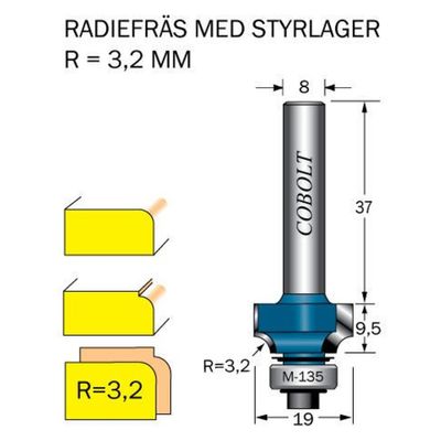 Cobolt Avrundningsfräs R3,2 D19,4 S8