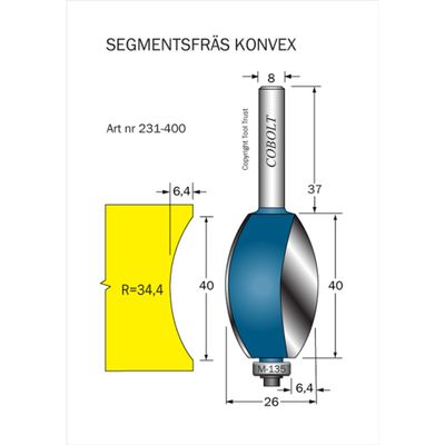 Cobolt Segmentfräs konvex D26 L40 S8