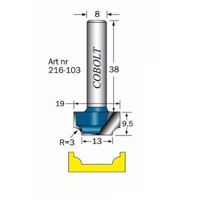 Cobolt Radiefräs med bottenskär R3 D19 S8