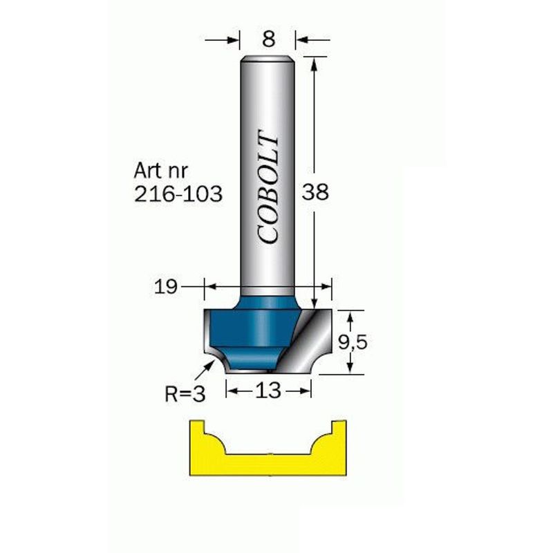 Cobolt Radiefräs med bottenskär R3 D19 S8