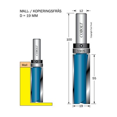 Cobolt Mallfräs D19 L55 S12 utan bottenskär