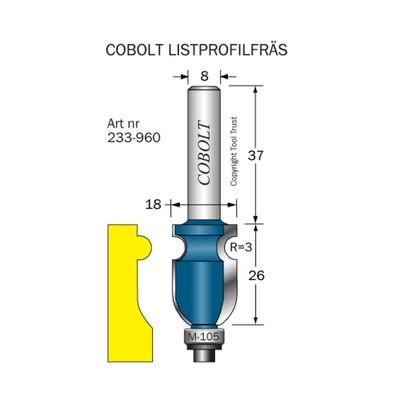 Cobolt Listprofilfräs D18 L26 R3 S8