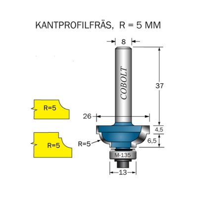 Cobolt Kantprofilfräs Cavetto R5 F6,5 D26