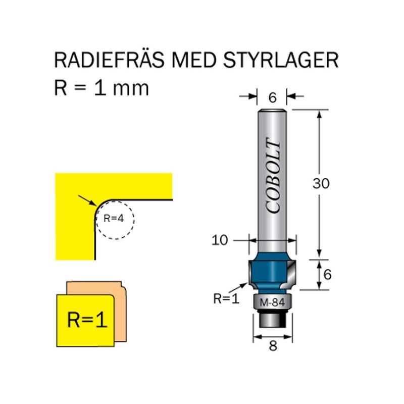 Cobolt Avrundningsfräs R1 D10 S6