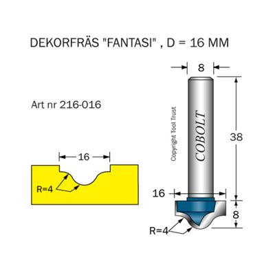 Cobolt Dekorfräs D16 R4 S8