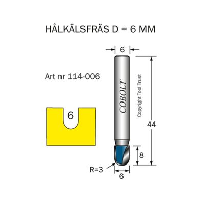Cobolt Hålkälsfräs D6 R3 L8 S6