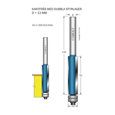 Cobolt Kantfräs D13 L51 TL110 S8 med dubbla lager