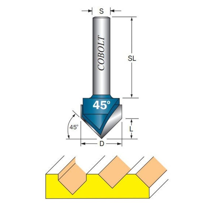 Cobolt V-spårfräs 45° D25 S8