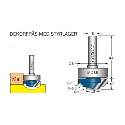 Cobolt Dekorfräs D28 R3/R5,5/R2 med lager S8
