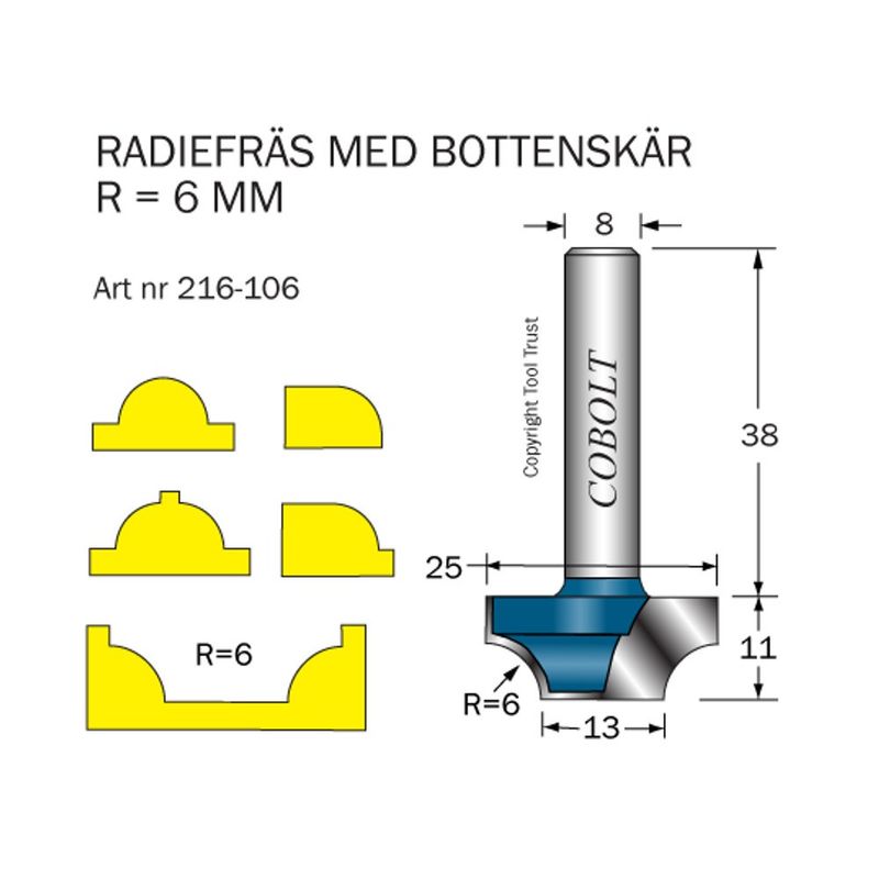 Cobolt Radiefräs med bottenskär R6 D25 S8