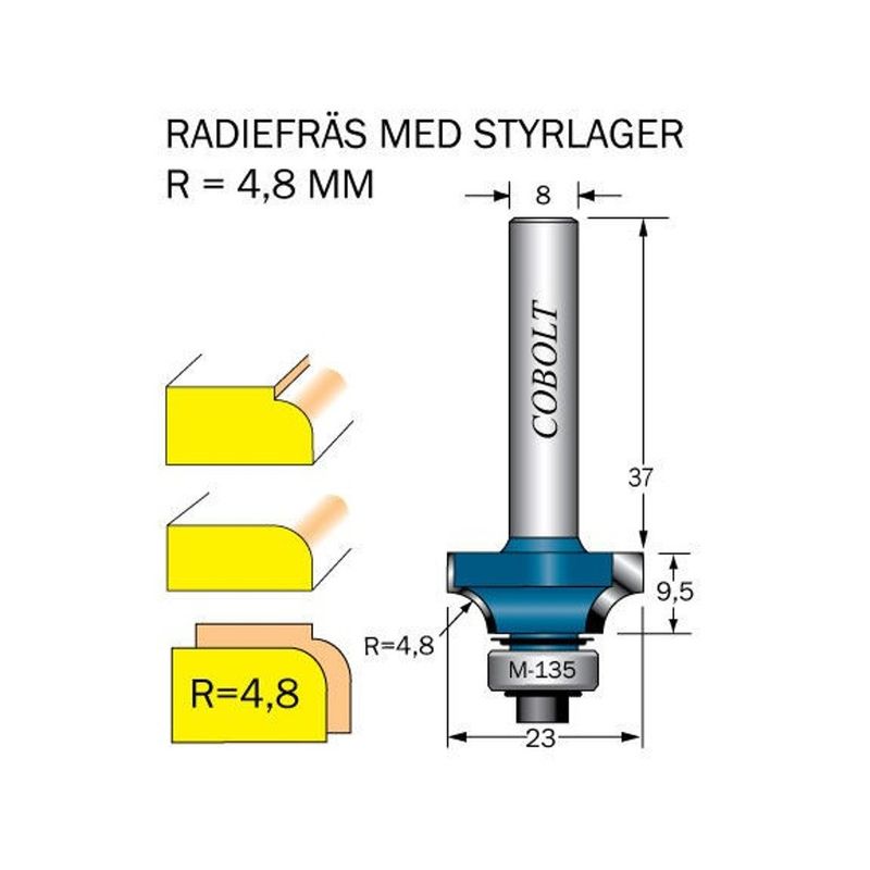 Cobolt Avrundningsfräs R4,8 D22,6 S8
