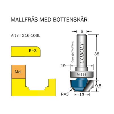 Cobolt Mallfräs med bottenskär R3 D19 S8