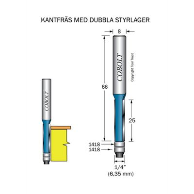 Cobolt Kantfräs D6,35 L25 S8 dubbla lager