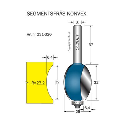 Cobolt Segmentfräs konvex D25 L32