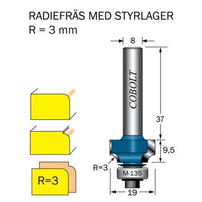 Cobolt Avrundningsfräs R3 D19 S8