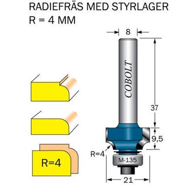 Cobolt Avrundningsfräs R4 D21 S8