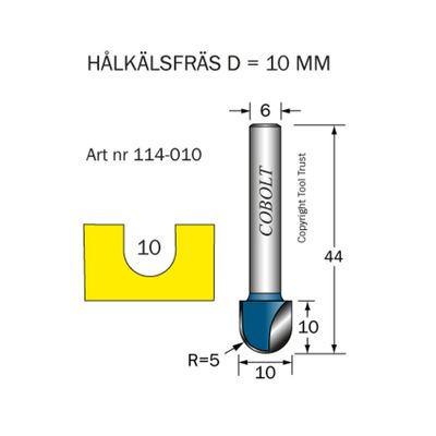 Cobolt Hålkälsfräs D10 R5 L10 S6