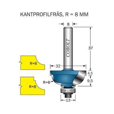 Cobolt Kantprofilfräs Cavetto R8 F9,5 D32