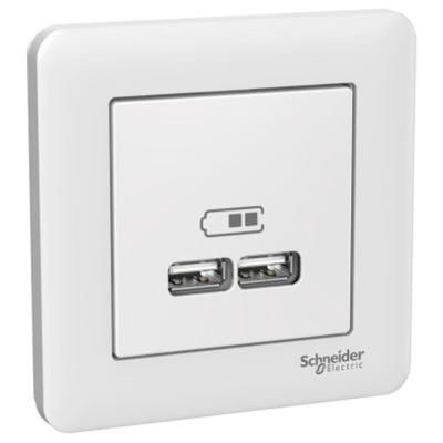 Schneider Exxact USB-uttag 2xUSB-A 2,1 A infällt vit