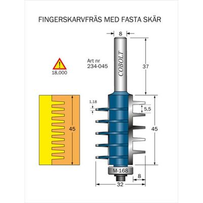 Cobolt Fingerskarvfräs D32 L45 S8