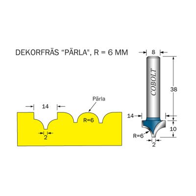 Cobolt Dekorfräs Pärla R6 D14 S8