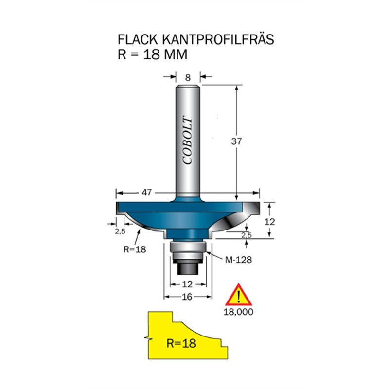 Cobolt Kantprofilfräs R18 D47 F17,5 S8