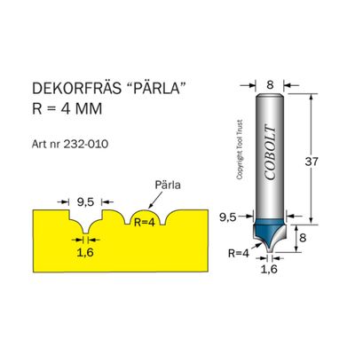 Cobolt Dekorfräs Pärla D9,5 R4 S8
