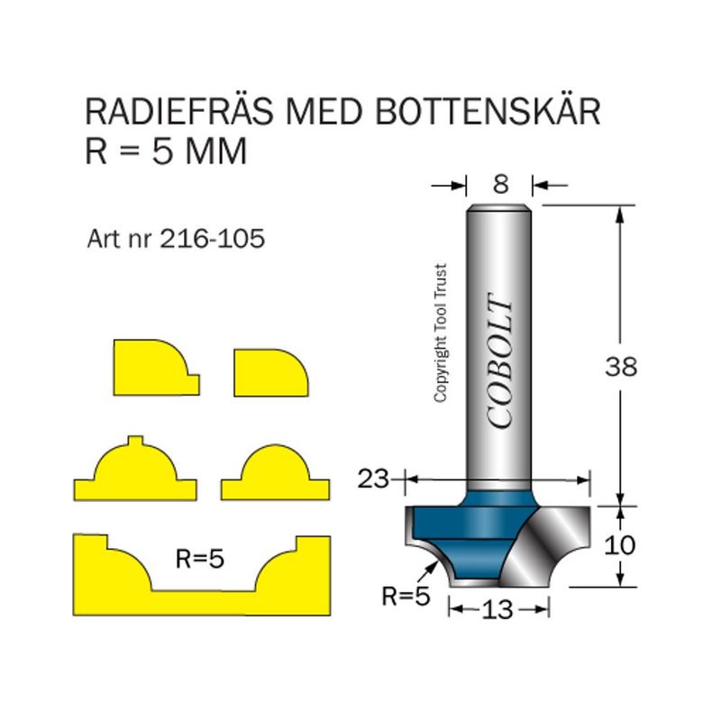 Cobolt Radiefräs med bottenskär R5 D23 S8