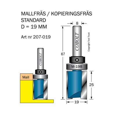 Cobolt Mallfräs D19 L25 S8 utan bottenskär