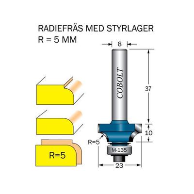 Cobolt Avrundningsfräs R5 D23 S8