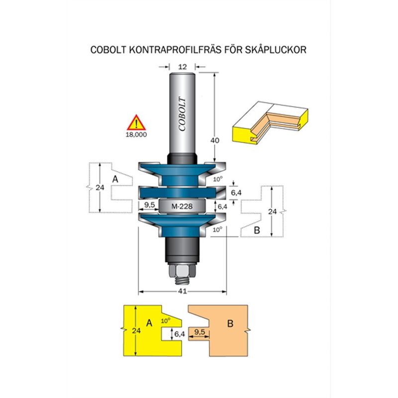 Cobolt Kontraprofilfräs 10° D41 kombi S12