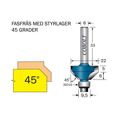 Cobolt Fasfräs 45° L6 D22 S6
