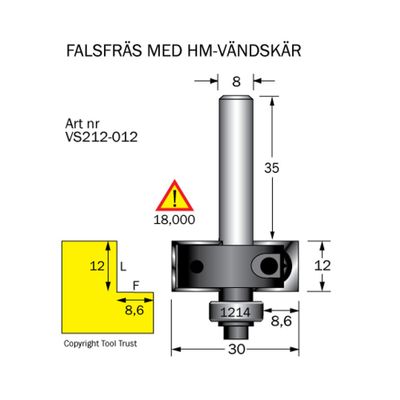 Cobolt Falsfräs med vändskär L12 D30 S8